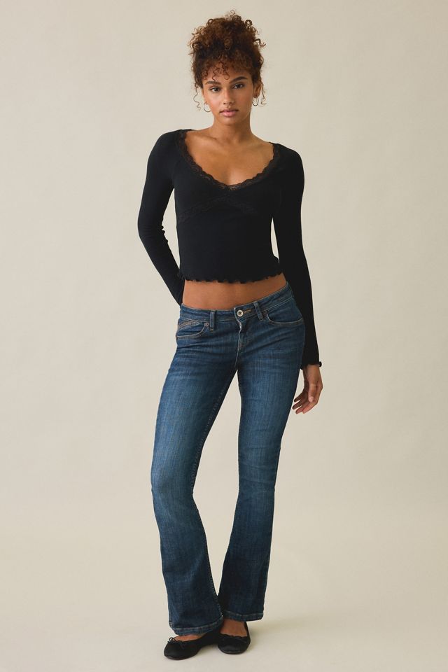 Out From Under Diana Plunging Lace Trim Long Sleeve Top #1