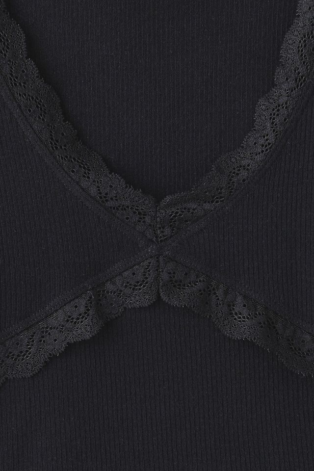 Out From Under Diana Plunging Lace Trim Long Sleeve Top #5