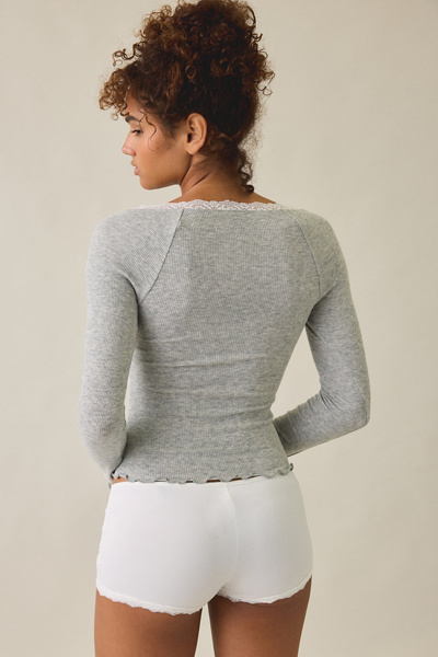 Out From Under Diana Plunging Lace Trim Long Sleeve Top
