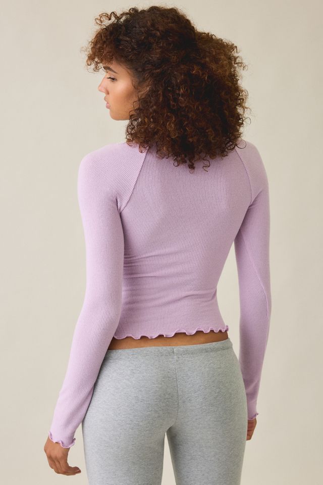 Out From Under Diana Plunging Lace Trim Long Sleeve Top #3