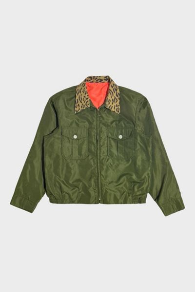 Vintage 1970s Mask Cropped Reversible Leopard Print Collar Jacket