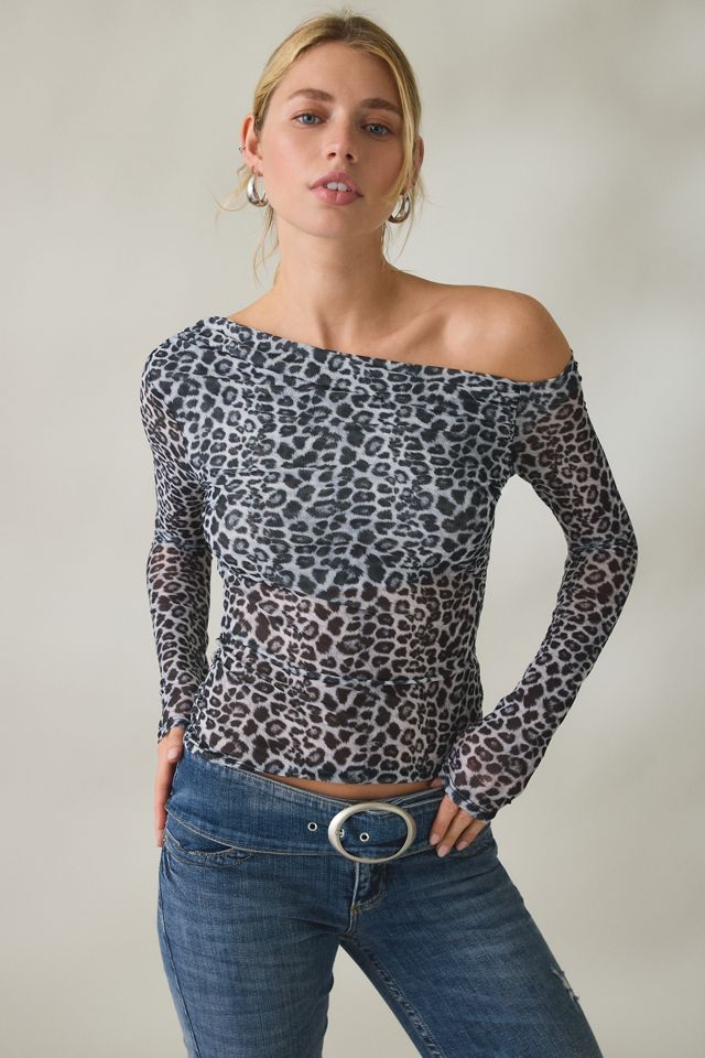 Kimchi Blue Kay Sheer Mesh Asymmetric Off-The-Shoulder Long Sleeve Top #1