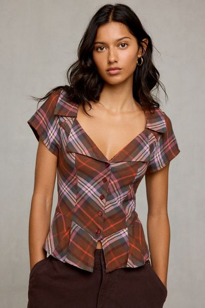 BDG Bianca Peplum Short Sleeve Button-Down Shirt