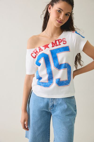 Champs Graphic Slash Neck Off-The-Shoulder Tee