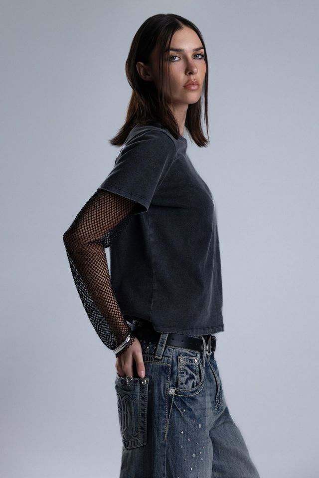 Miss Me Shiloh Mesh Sleeve Tee #2