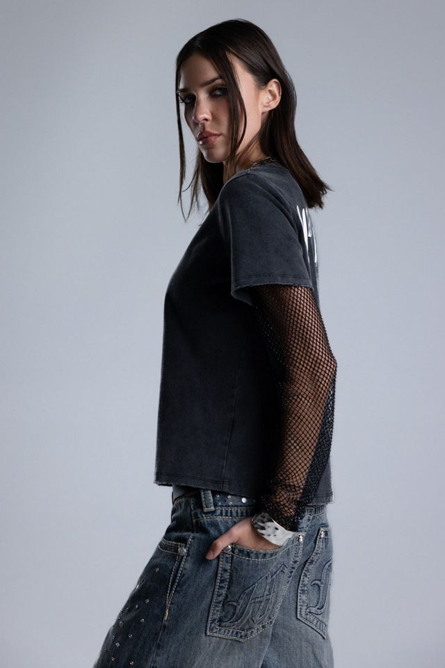 Miss Me Shiloh Mesh Sleeve Tee #3