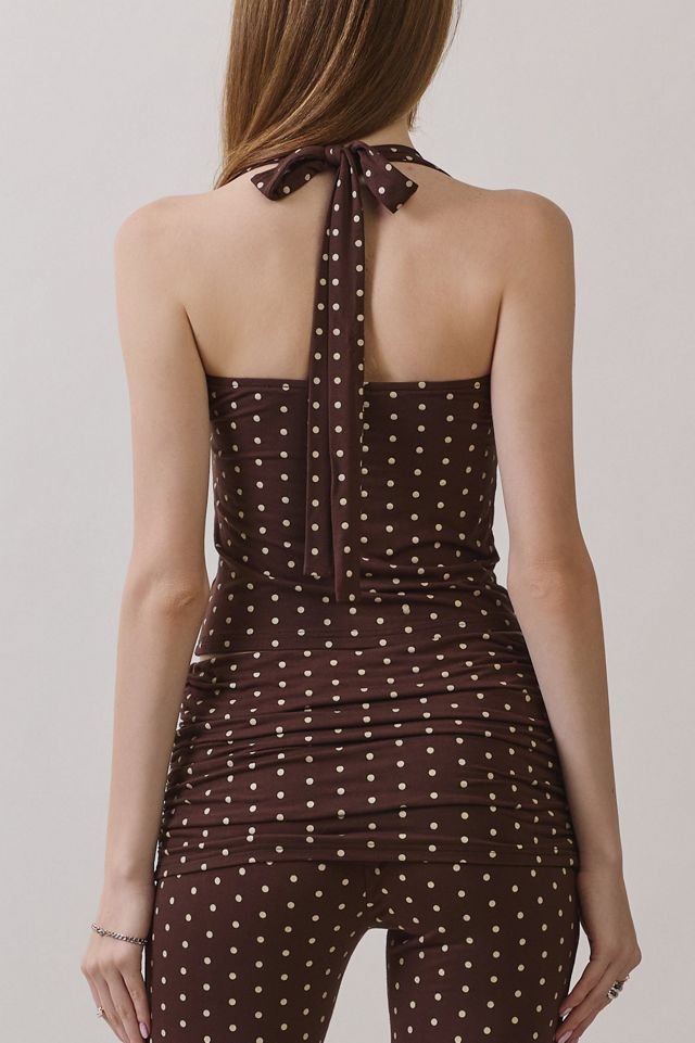 Personal Code Polka Dot Print Halter Crop Top #3