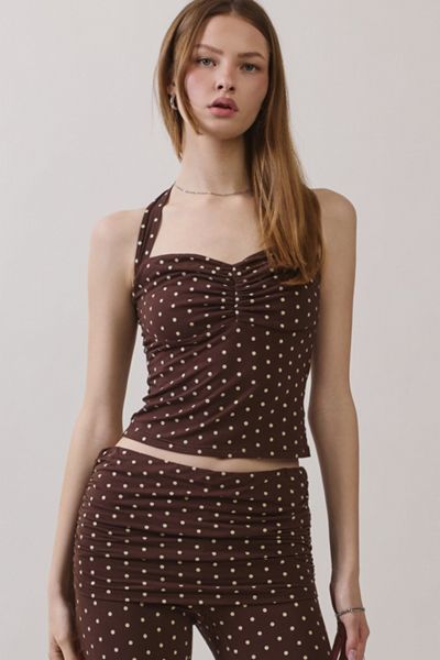 Personal Code Polka Dot Print Halter Crop Top