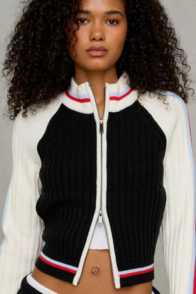 BDG Ruby Ribbed Knit Mockneck Zip-Up Cardigan