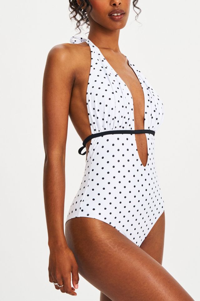 Miss Circle Olive Polka Dot Ruched Halter Backless Swimsuit #2