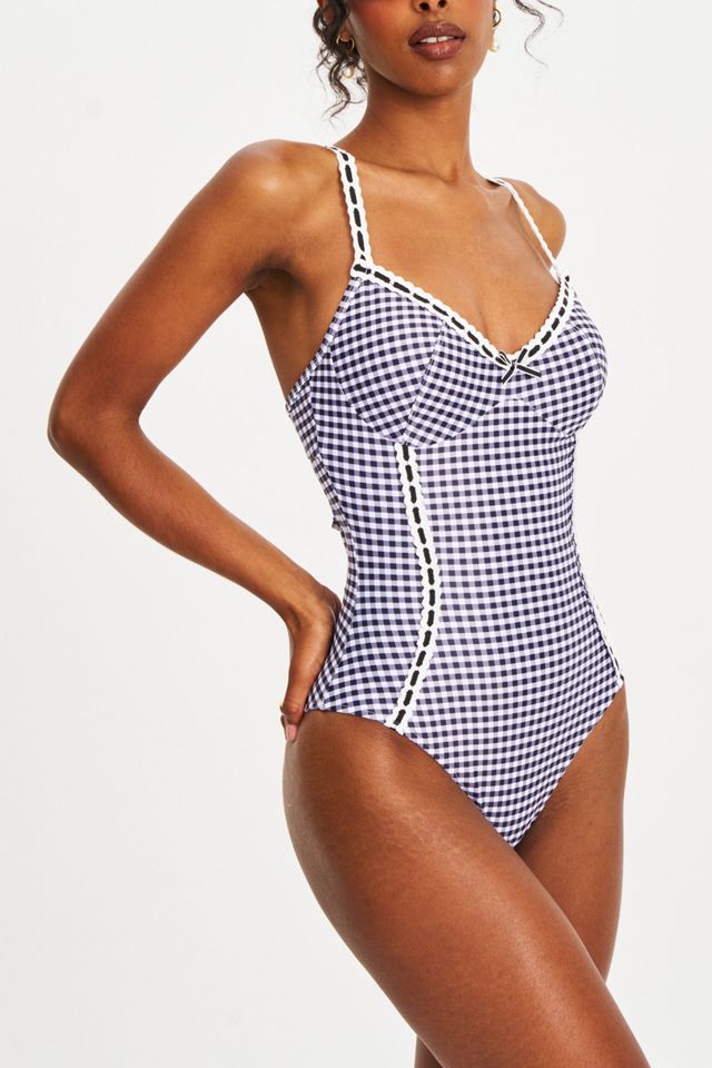 Miss Circle Gigi Gingham Lace Strap Backless Swimsuit #3