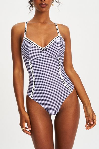 Miss Circle Gigi Gingham Lace Strap Backless Swimsuit
