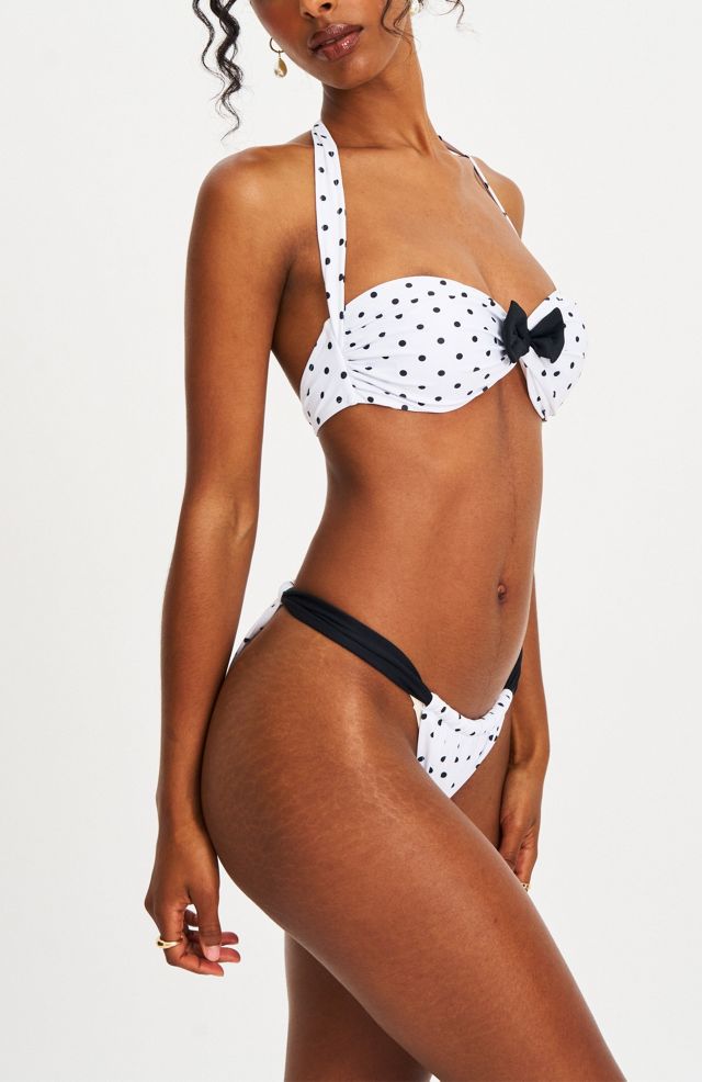 Miss Circle Olivea Polka Dot Bowtie Halter Bikini Top #4