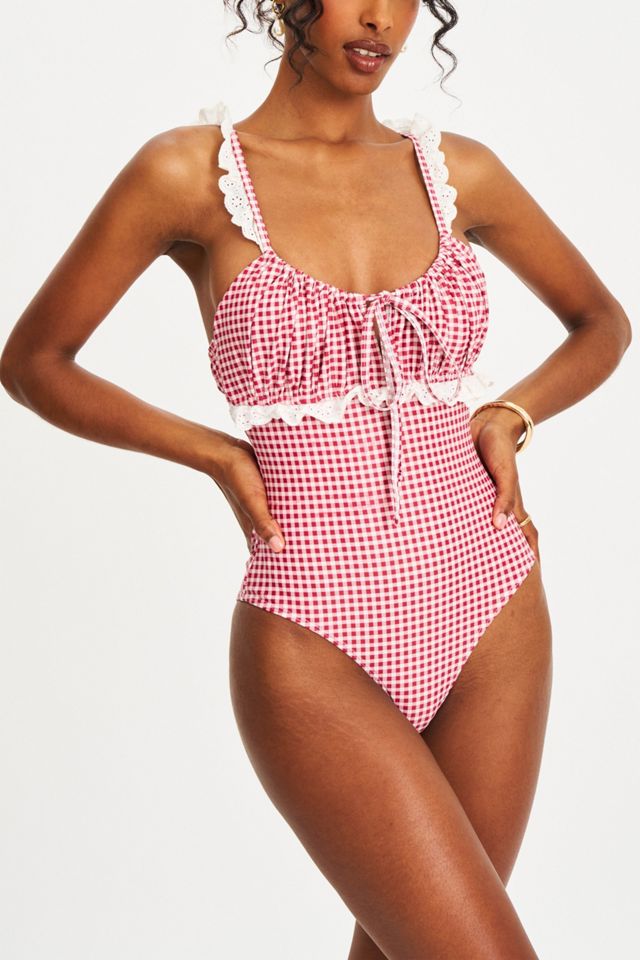 Miss Circle Hallie Gingham Lace Backless Swimsuit #1