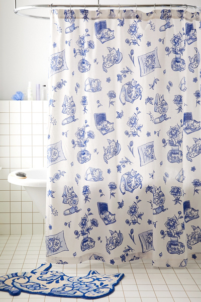 Urban Outfitters Delft Cat Shower Curtain - Thumbnail 3
