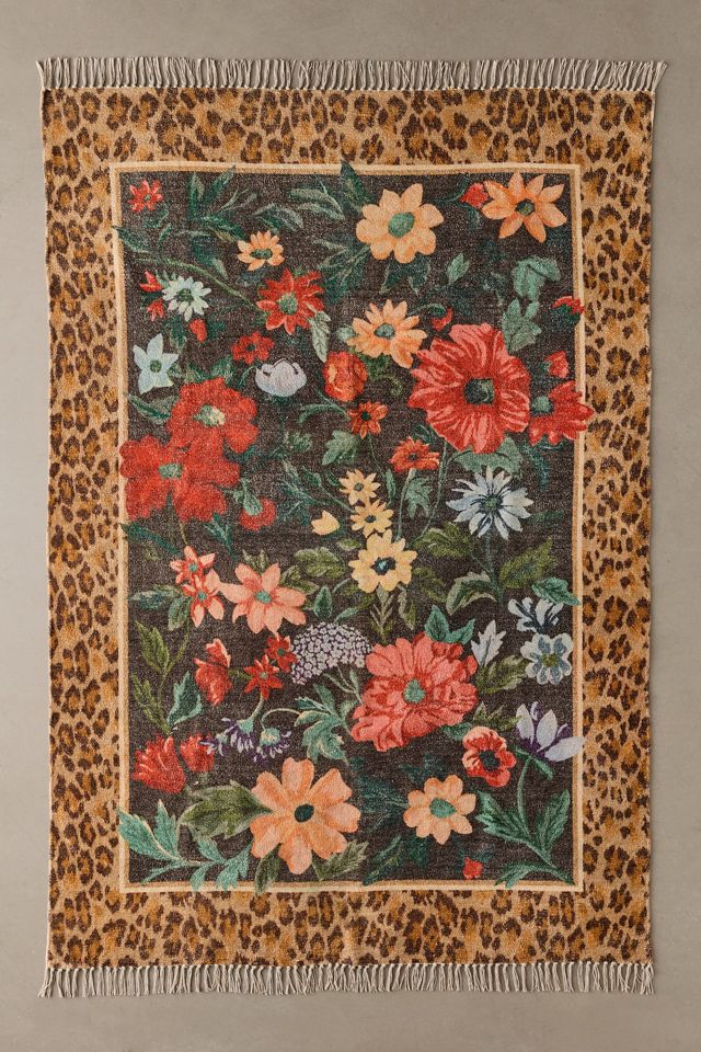 Carmine Floral & Leopard Printed Rug #1