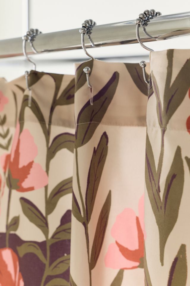 Wren Cat Greenery Patterned Shower Curtain #3