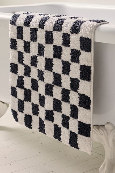 Checkerboard Plush Tufted Runner Bath Mat