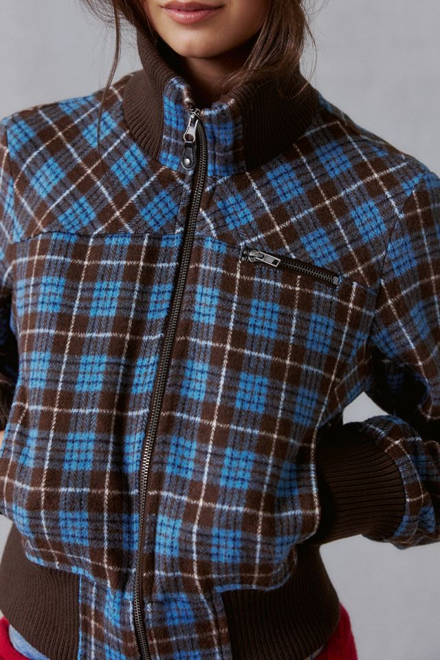 Veste aviateur BDG Bonnie à col cheminée en mélange de laine à carreaux #2