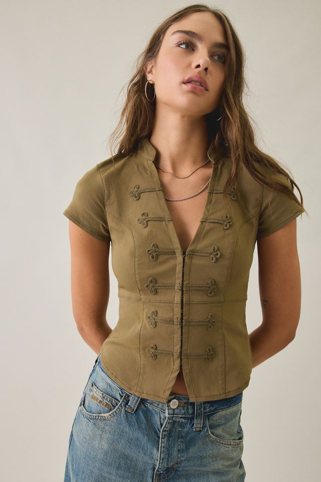 BDG Tori Short Sleeve Frog Button-Down Shirt #3