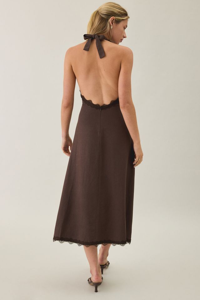 Lioness Stars Align Lace Trim Halter Midi Dress #1