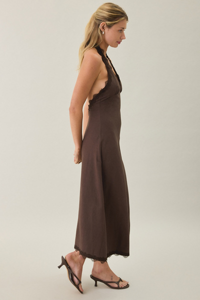 Lioness Stars Align Lace Trim Halter Midi Dress