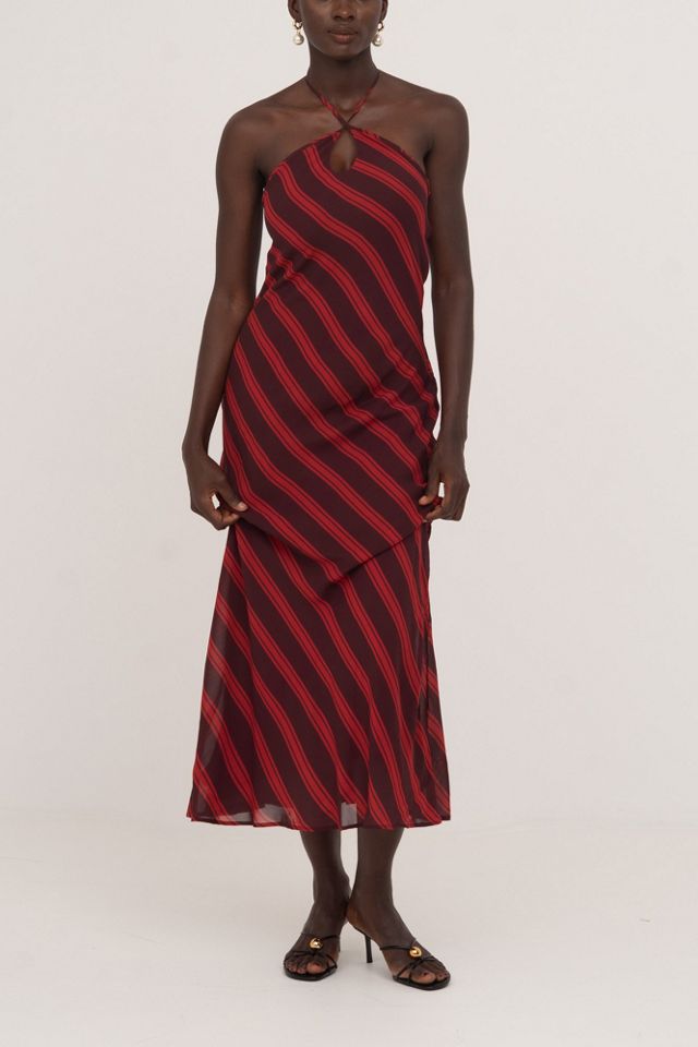Carmen Says Whispered Striped Burgundy and Red Long Occasion Dress #2