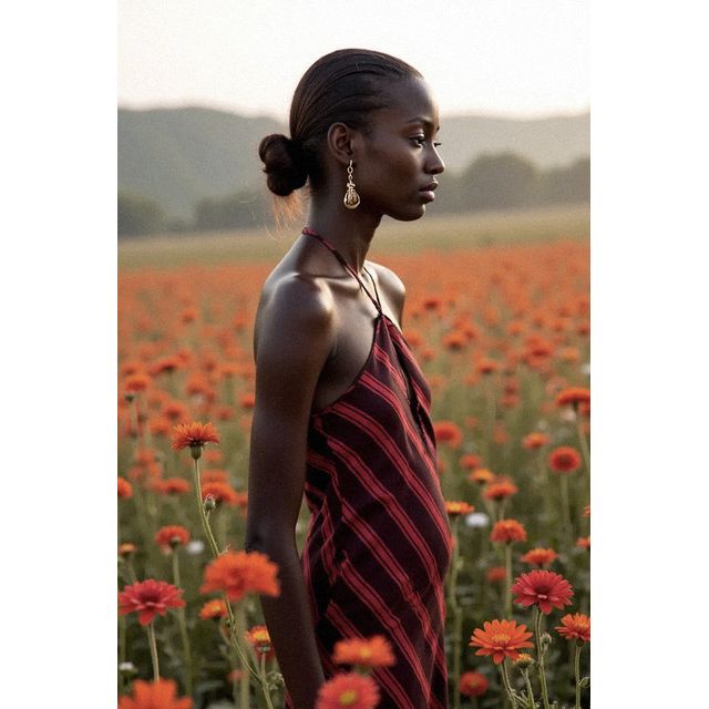 Carmen Says Whispered Striped Burgundy and Red Long Occasion Dress #3