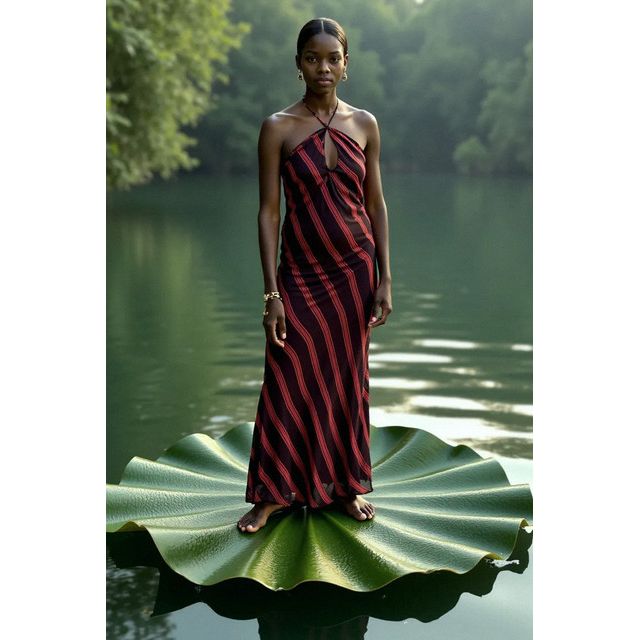 striped evening dress Ava Presley Striped Ball Gown Dress 40126