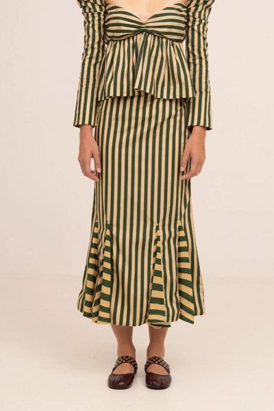 Carmen Says Garland Midi Green Striped Skirt