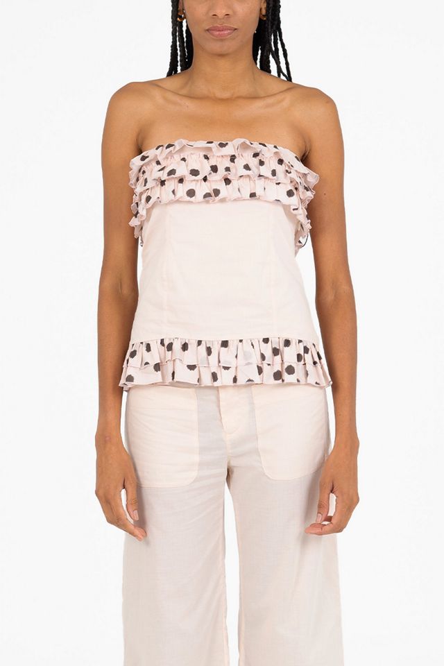 Carmen Says Noctis Beige Polka Dot Print Top #2