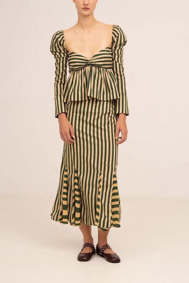 Carmen Says Garland Green Striped Top #1