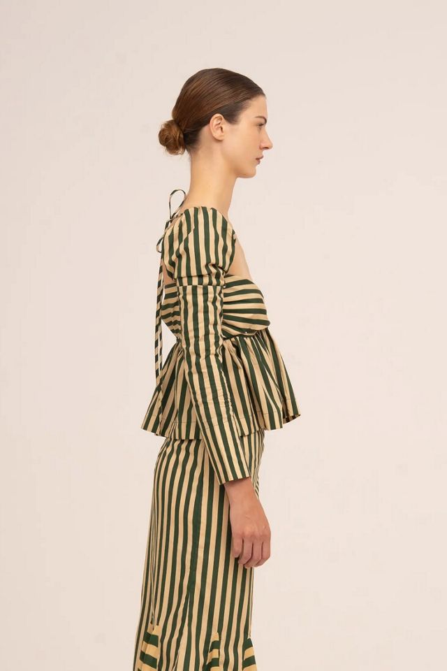 Carmen Says Garland Green Striped Top #2