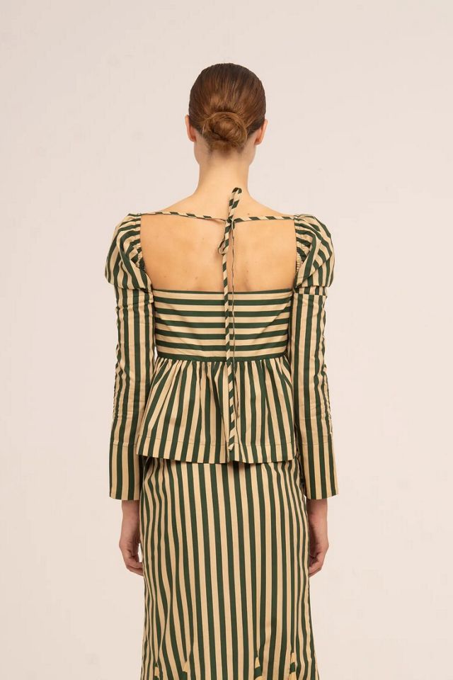 Carmen Says Garland Green Striped Top #3