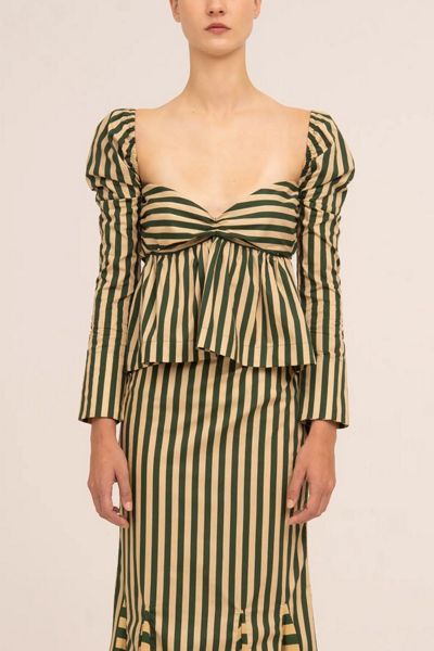 Carmen Says Garland Green Striped Top