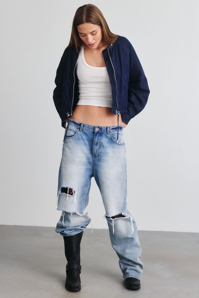 BLANKNYC Play Time Collarless Denim Bomber Jacket #1