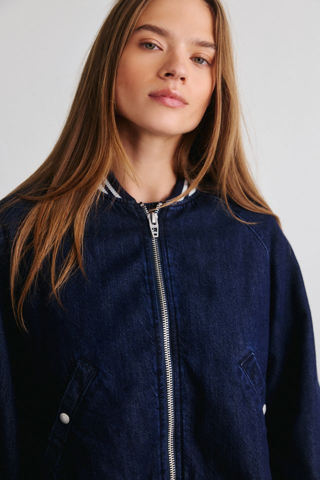 BLANKNYC Play Time Collarless Denim Bomber Jacket #2