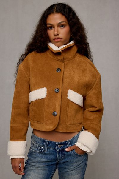 BLANKNYC Staring Contest Fleece Trim Faux Suede Jacket