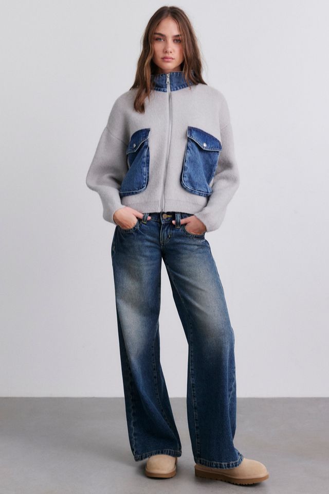 BLANKNYC Hitting Stride Mixed Media Funnel Neck Jacket #1