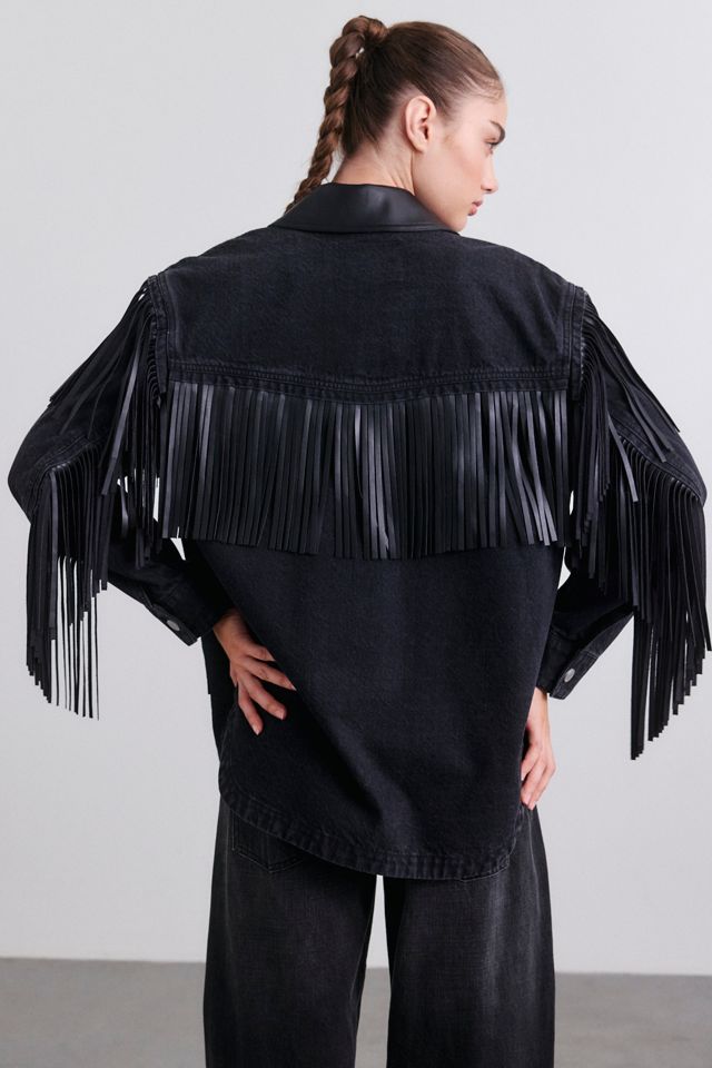 BLANKNYC Pony Up Faux Leather Fringe Denim Jacket #3
