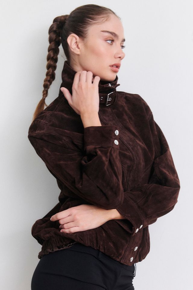 BLANKNYC Iced Chocolate Suede Funnel Neck Bomber Jacket #1