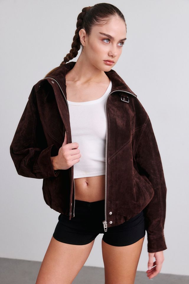 BLANKNYC Iced Chocolate Suede Funnel Neck Bomber Jacket #3