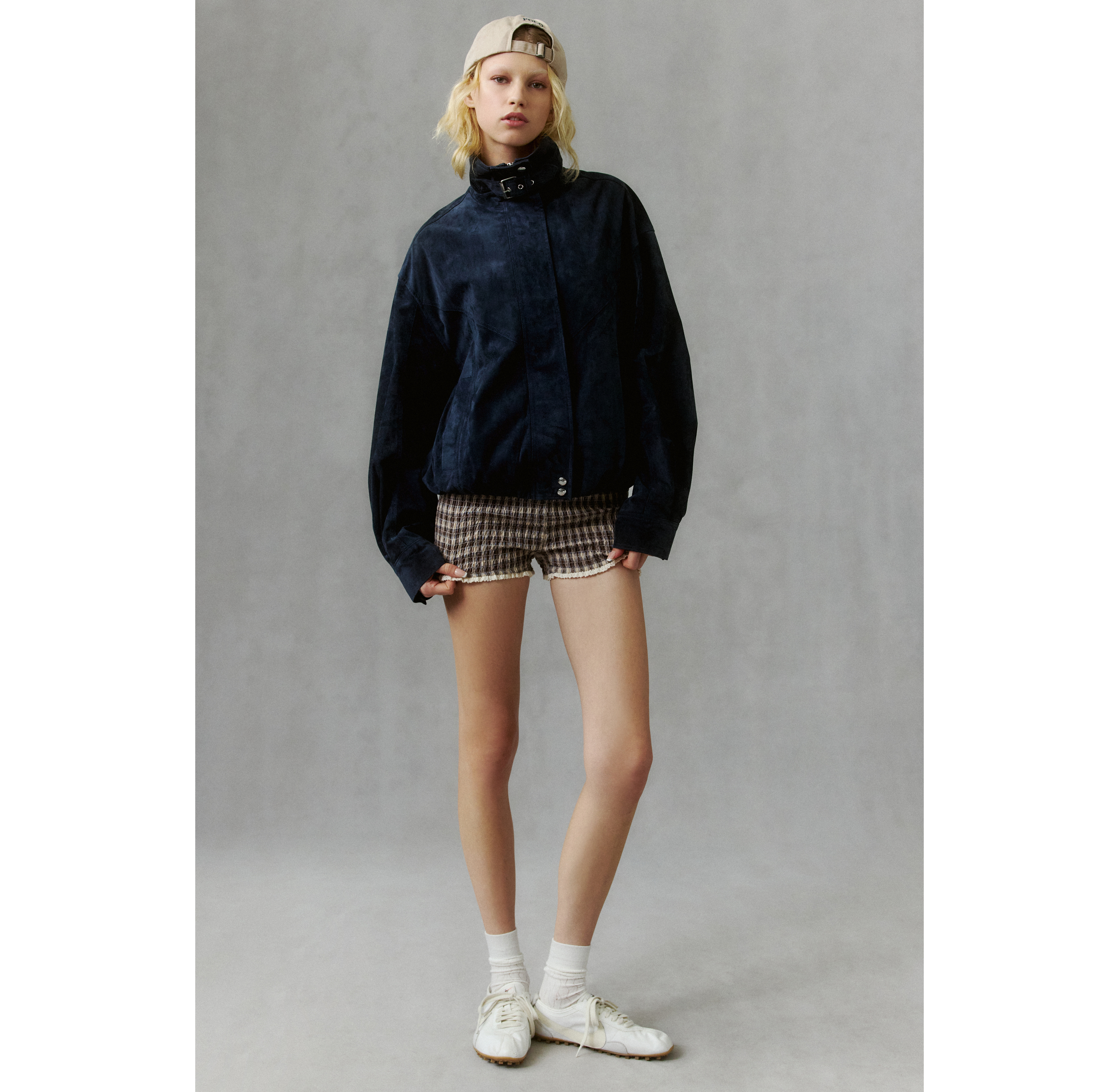 BLANKNYC Midnight Drift Suede Funnel Neck Bomber Jacket
