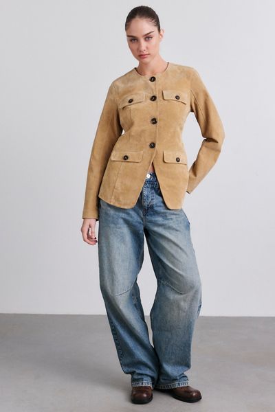 BLANKNYC Cinnamon Crunch Suede Collarless Blazer