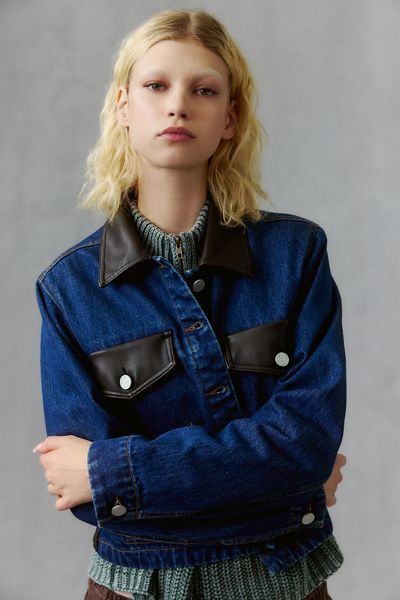 BLANKNYC Smooth Operator Faux Leather Trim Denim Jacket