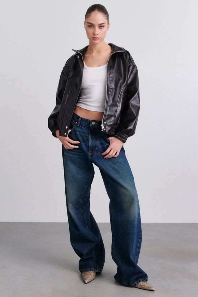 BLANKNYC Hot Brew Funnel Neck Faux Leather Bomber Jacket #1