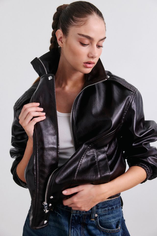 BLANKNYC Hot Brew Funnel Neck Faux Leather Bomber Jacket #2