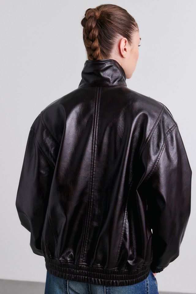 BLANKNYC Hot Brew Funnel Neck Faux Leather Bomber Jacket #3