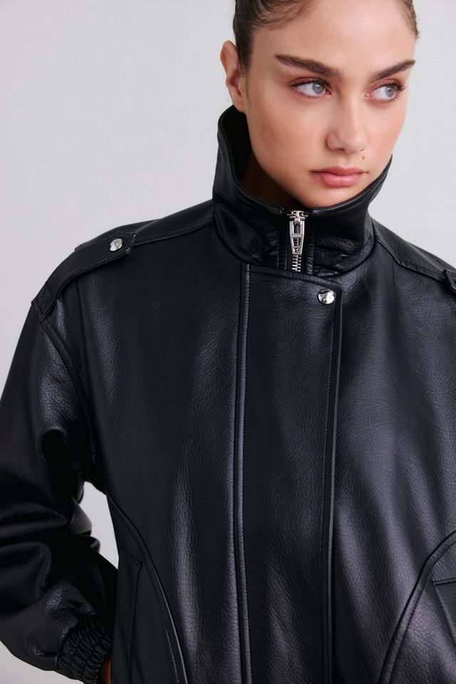 BLANKNYC In The Lead Funnel Neck Faux Leather Bomber Jacket #2