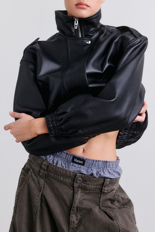 BLANKNYC In The Lead Funnel Neck Faux Leather Bomber Jacket #3